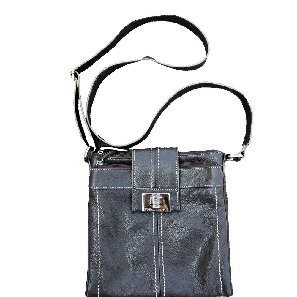 Tignanello Brown Pebbled Leather Crossbody Bag Multi Pockets